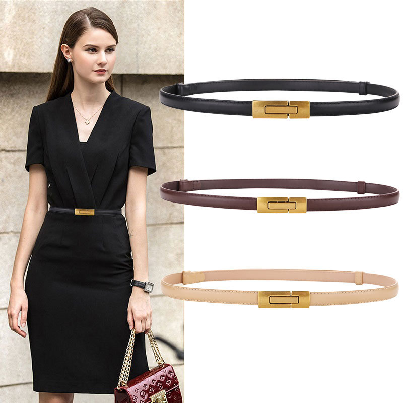 Off White Belt - เข็มขัดสานหนังแท้อเนกประสงค์สำหรับผู้หญิงกระโปรงตกแต่งหัวเข็มขัดหนังวัวชั้นบนสุดอเนกประสงค์เข็มขัดดีไซน์เนอร์ขนาดเล็กสีครีม