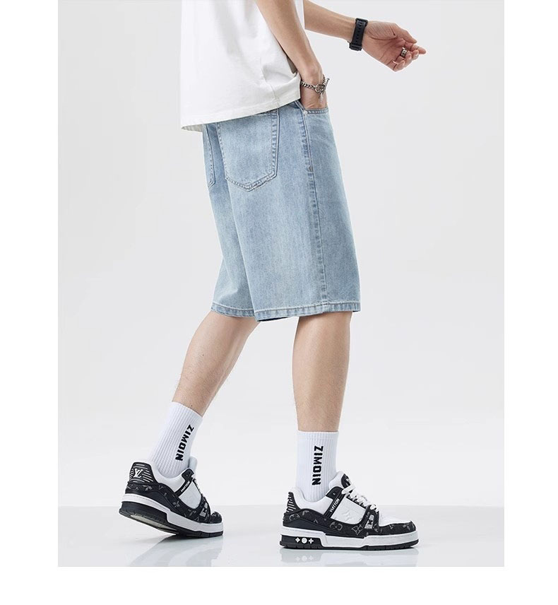 Fear Of God Essential - กางเกงยีนส์ขาสั้นลำลองผู้ชายสำหรับฤดูร้อน ทรงหลวม เอวสูงปานกลาง แฟชั่น ความยาวระดับเข่า กางเกงยีนส์สั้นสไตล์วินเทจ