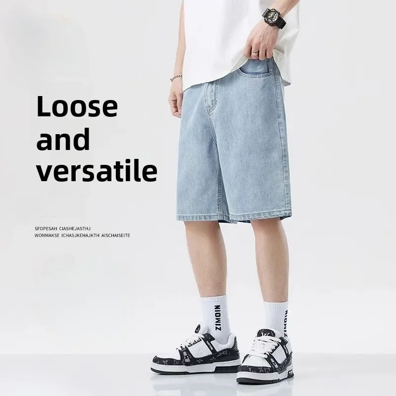 Fear Of God Essential - 2025 ฤดูร้อนคลาสสิกกางเกงขาสั้นกางเกงยีนส์ผู้ชายกางเกงยีนส์กางเกงยืดตรงสบายๆบางเข่าความยาวสีฟ้าแฟชั่นทุกวันกางเกง
