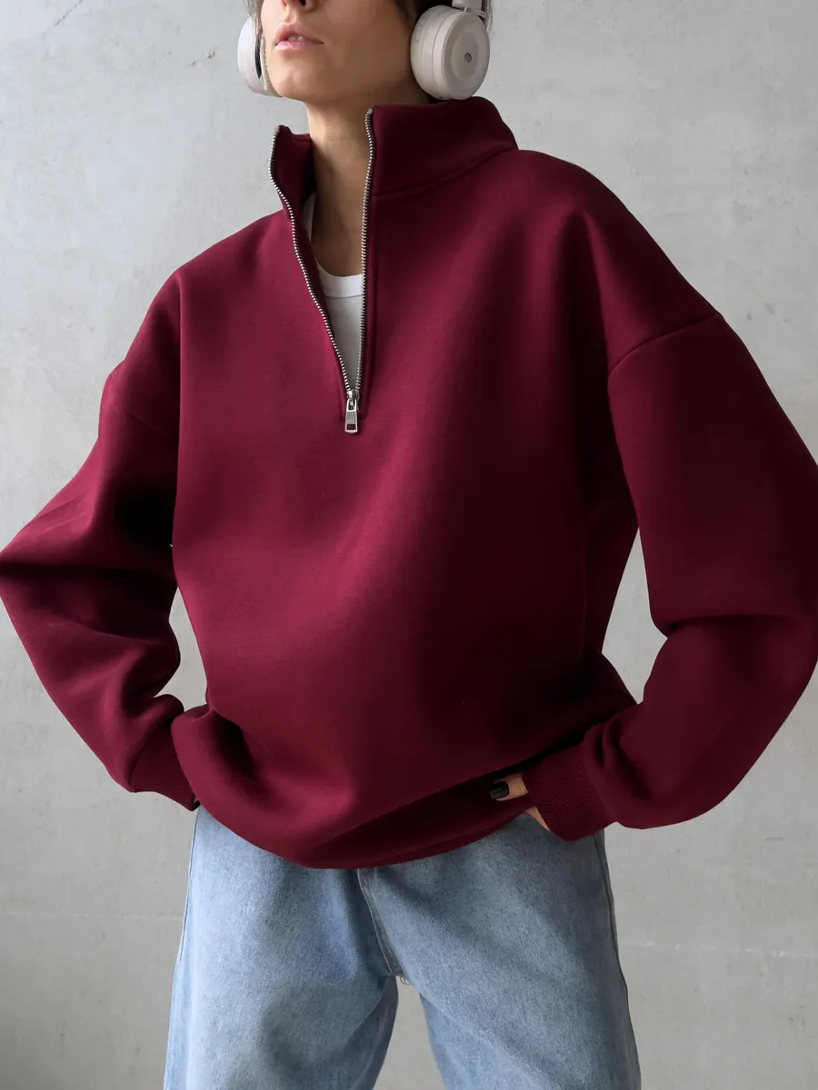 Streetwear Brand Hoodies - อเมริกัน Retro ครึ่งซิปตัวอักษร Patch เสื้อแขนยาวสําหรับสตรี Outdressing