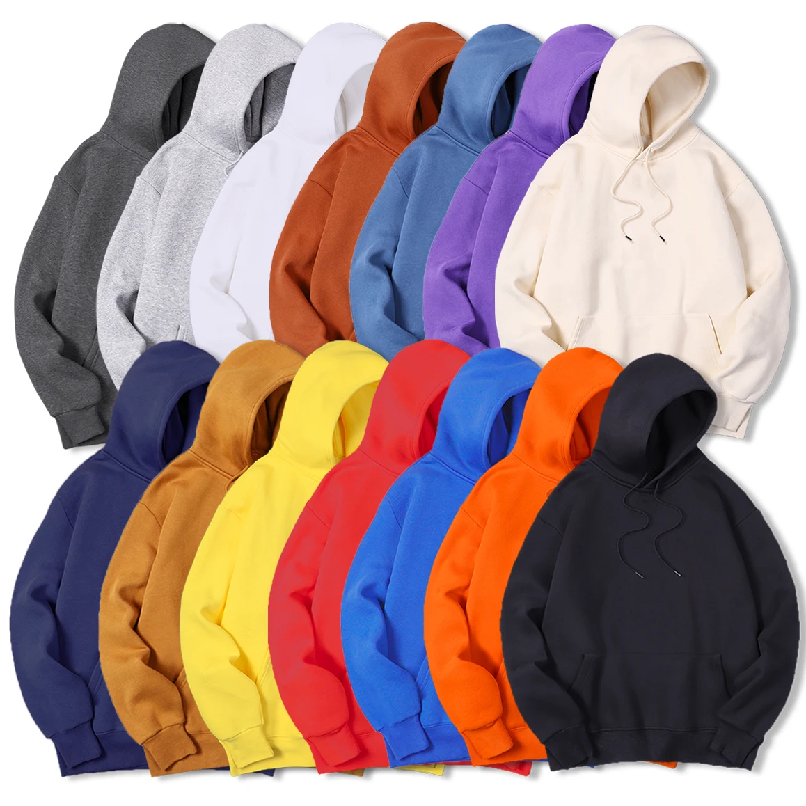 Streetwear Brand Hoodies - เสื้อฮู้ดผู้ชายสีพื้น ผ้าขนสัตว์อุ่นสบาย แฟชั่นสตรีทแวร์ ทรงหลวม ระบายอากาศได้ดี เสื้อเจอร์ซีย์
