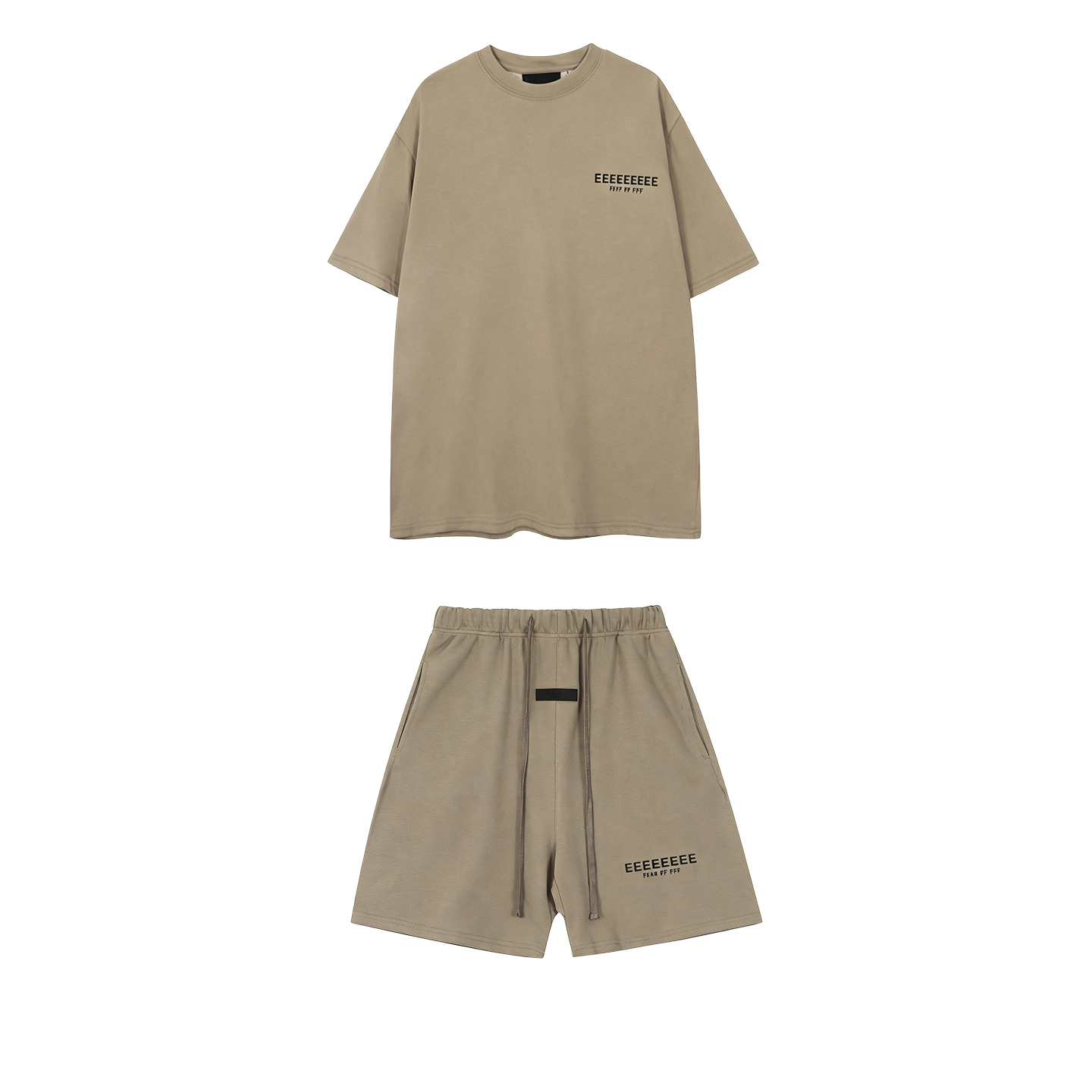 Fear Of God Essential - 2SP แบรนด์คลาสสิกเสื้อยืดผู้ชายคุณภาพสูงชุดดีไซน์หรูหราเนื้อโลหะตัวอักษรผ้าฝ้ายเสื้อยืดคู่กางเกงขาสั้นหลวมๆชุด