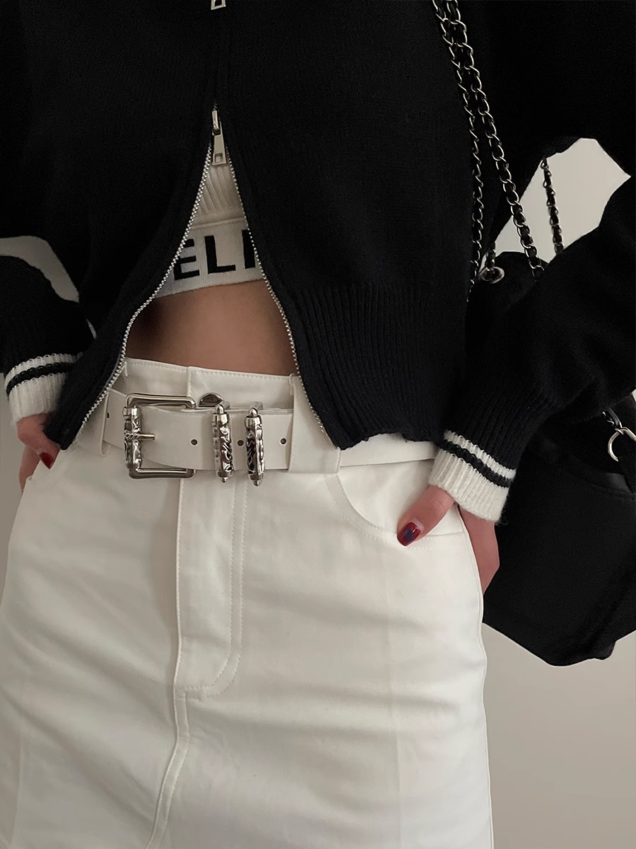 Off White Belt - ใหม่เข็มขัดสไตล์ย้อนยุคสำหรับผู้หญิงเข็มขัดยีนส์ตกแต่งสไตล์พังก์เข็มขัดบุคลิกภาพเข็มขัดสีขาว