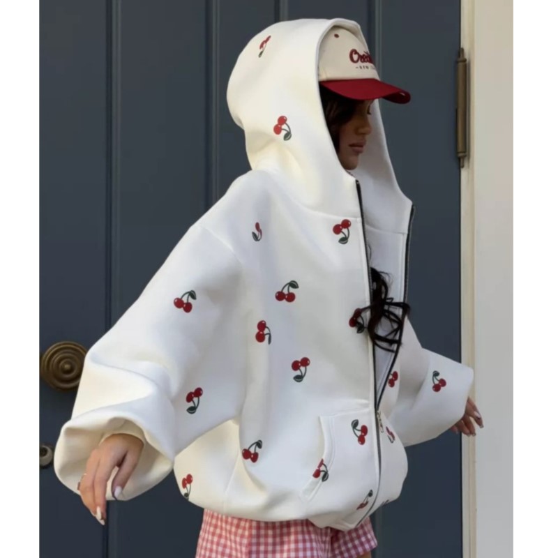 ผู้หญิงเชอร์รี่พิมพ์เสื้อแจ็คเ - Streetwear Brand Hoodies บทวิจารณ์และราคา